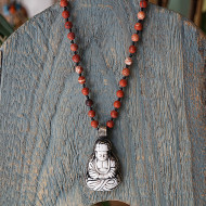 Semiprecious stone buddha pendant necklace 1002886