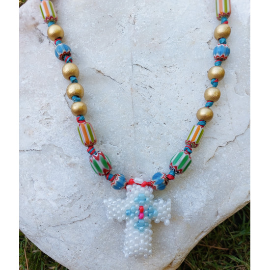 Beaded cross talisman necklace 1002975