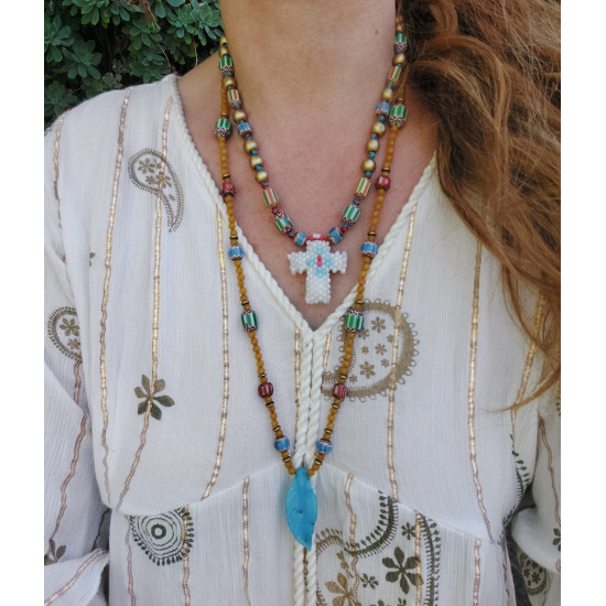 Beaded cross talisman necklace 1002975