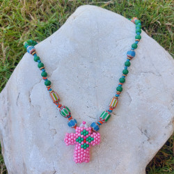 Beaded cross talisman necklace 1002976