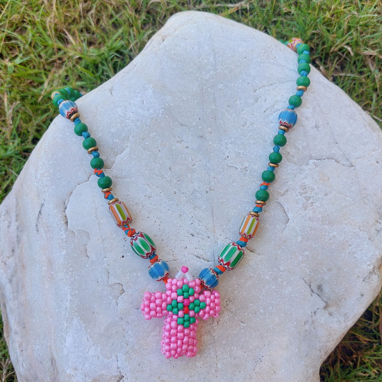 Beaded cross talisman necklace 1002976