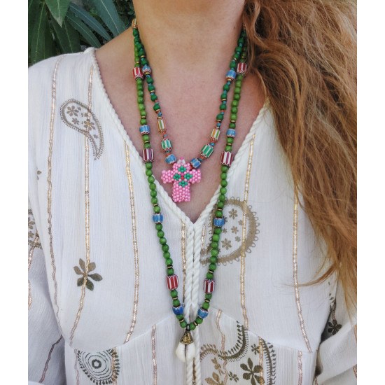 Beaded cross talisman necklace 1002976
