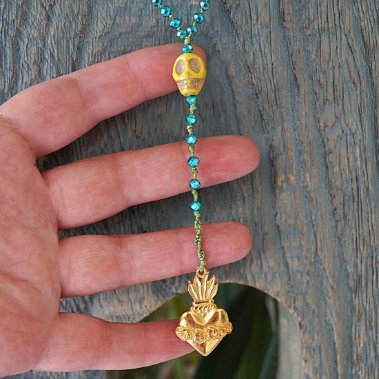 Mexican heart and skull necklace 1003181