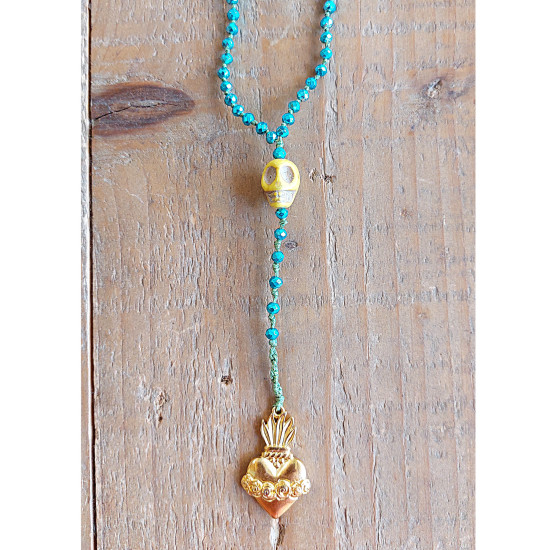 Mexican heart and skull necklace 1003181
