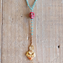 Mexican heart and skull necklace 1003182