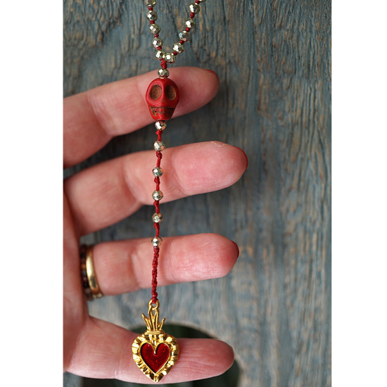 Mexican heart and skull necklace 1003194