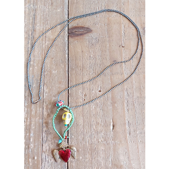 Mexican heart and skull necklace 1003197