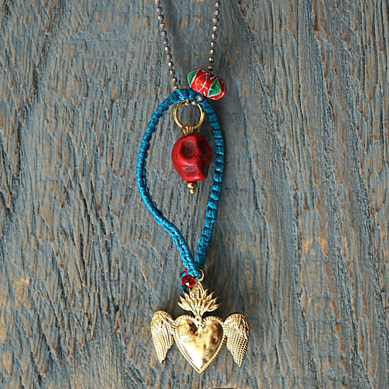 Mexican heart and skull necklace 1003198
