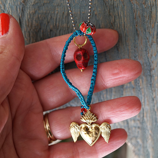 Mexican heart and skull necklace 1003198