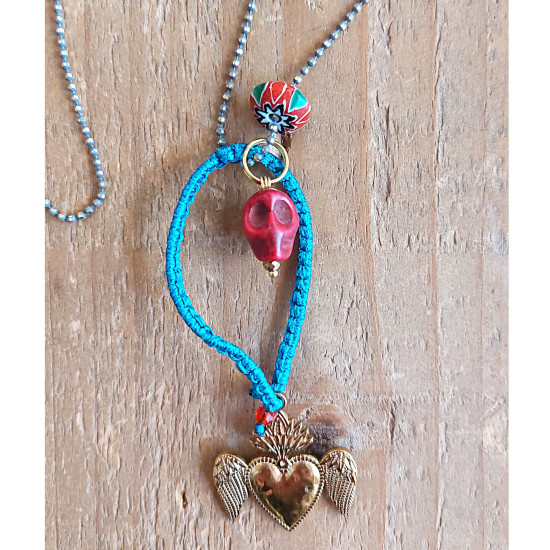 Mexican heart and skull necklace 1003198