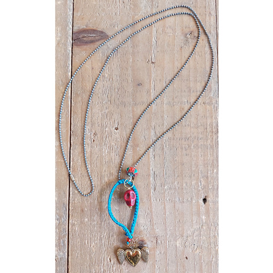 Mexican heart and skull necklace 1003198