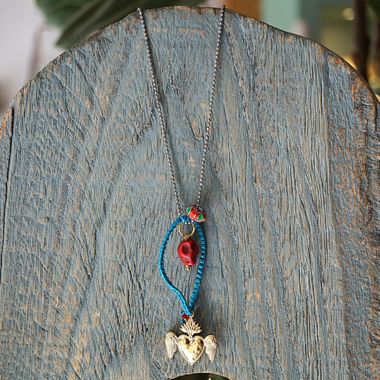 Mexican heart and skull necklace 1003198