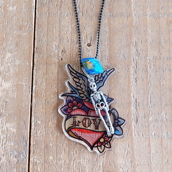 Skeleton and love heart chain necklace 1003207