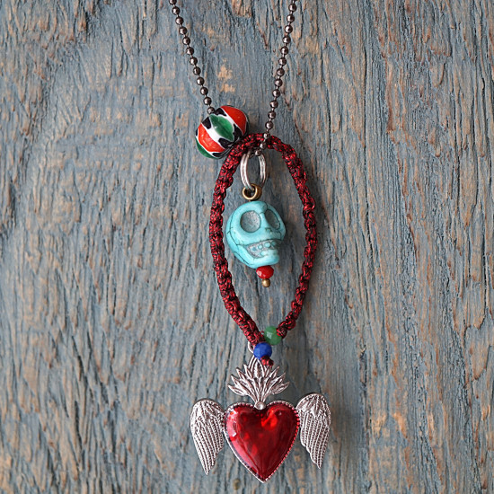 Mexican heart and skull necklace 1003220