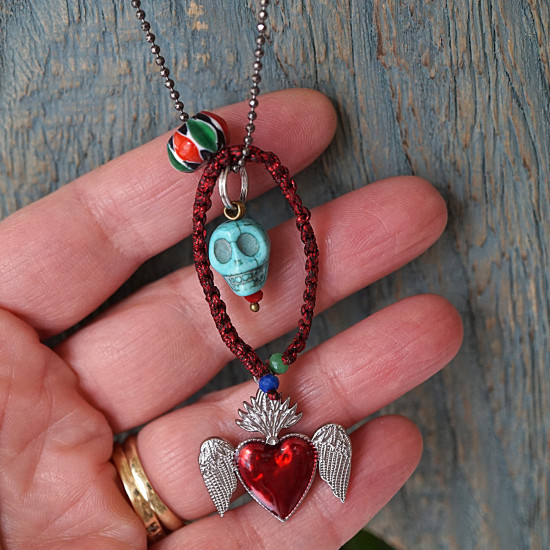 Mexican heart and skull necklace 1003220