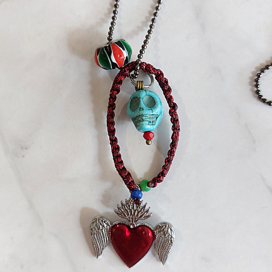Mexican heart and skull necklace 1003220