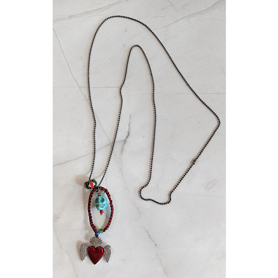 Mexican heart and skull necklace 1003220