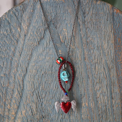 Mexican heart and skull necklace 1003220