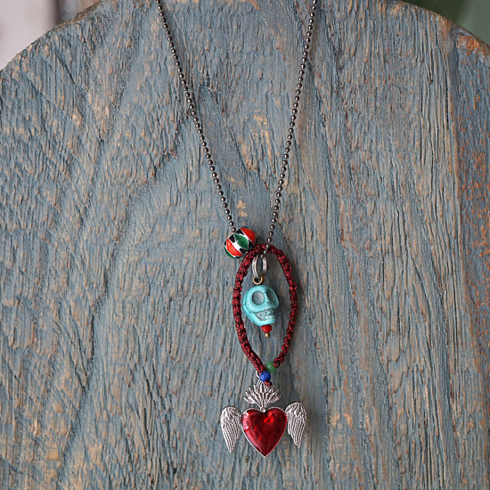 Mexican heart and skull necklace 1003220