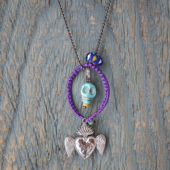 Mexican heart and skull necklace 1003221