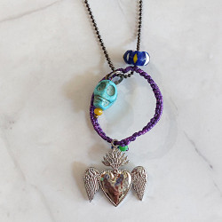 Mexican heart and skull necklace 1003221