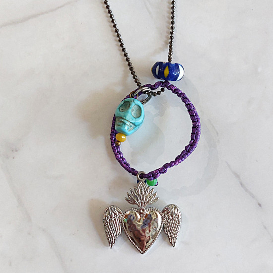 Mexican heart and skull necklace 1003221