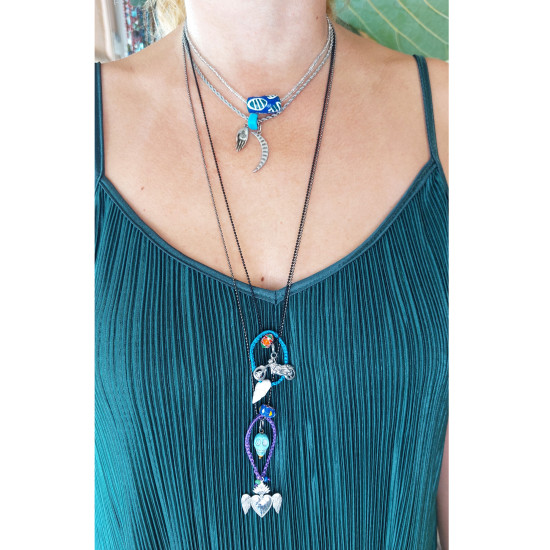 Mexican heart and skull necklace 1003221