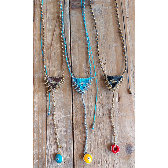 Macrame talisman with evil eye necklace 1003366
