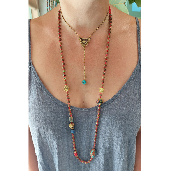 Macrame talisman with evil eye necklace 1003366