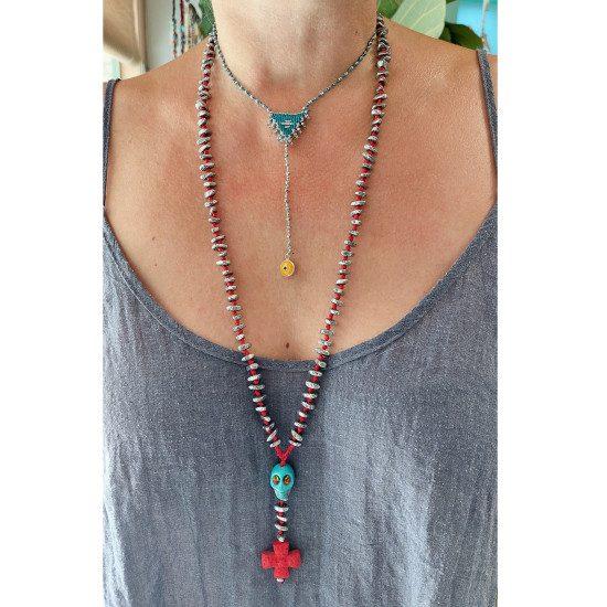 Macrame talisman with evil eye necklace 1003366