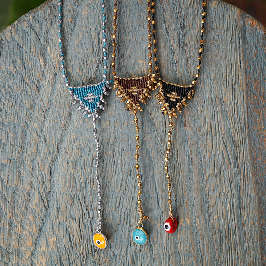 Macrame talisman with evil eye necklace 1003366