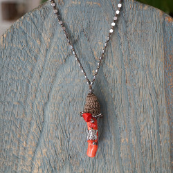Macrame coral pendant necklace 1003371