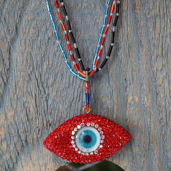 Rhinestone evil eye pendant necklace 1003386