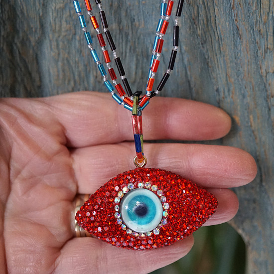 Rhinestone evil eye pendant necklace 1003386