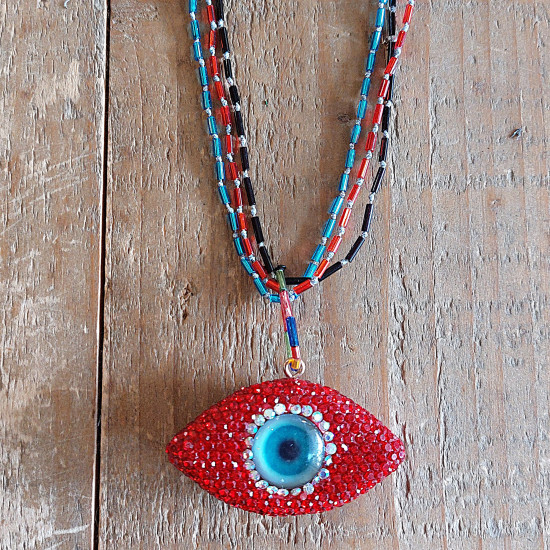 Rhinestone evil eye pendant necklace 1003386