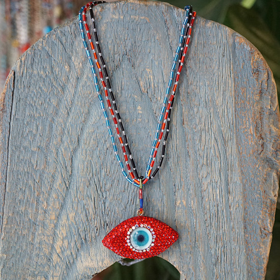Rhinestone evil eye pendant necklace 1003386