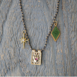 Hand, evil eye, star charms necklace 1003397
